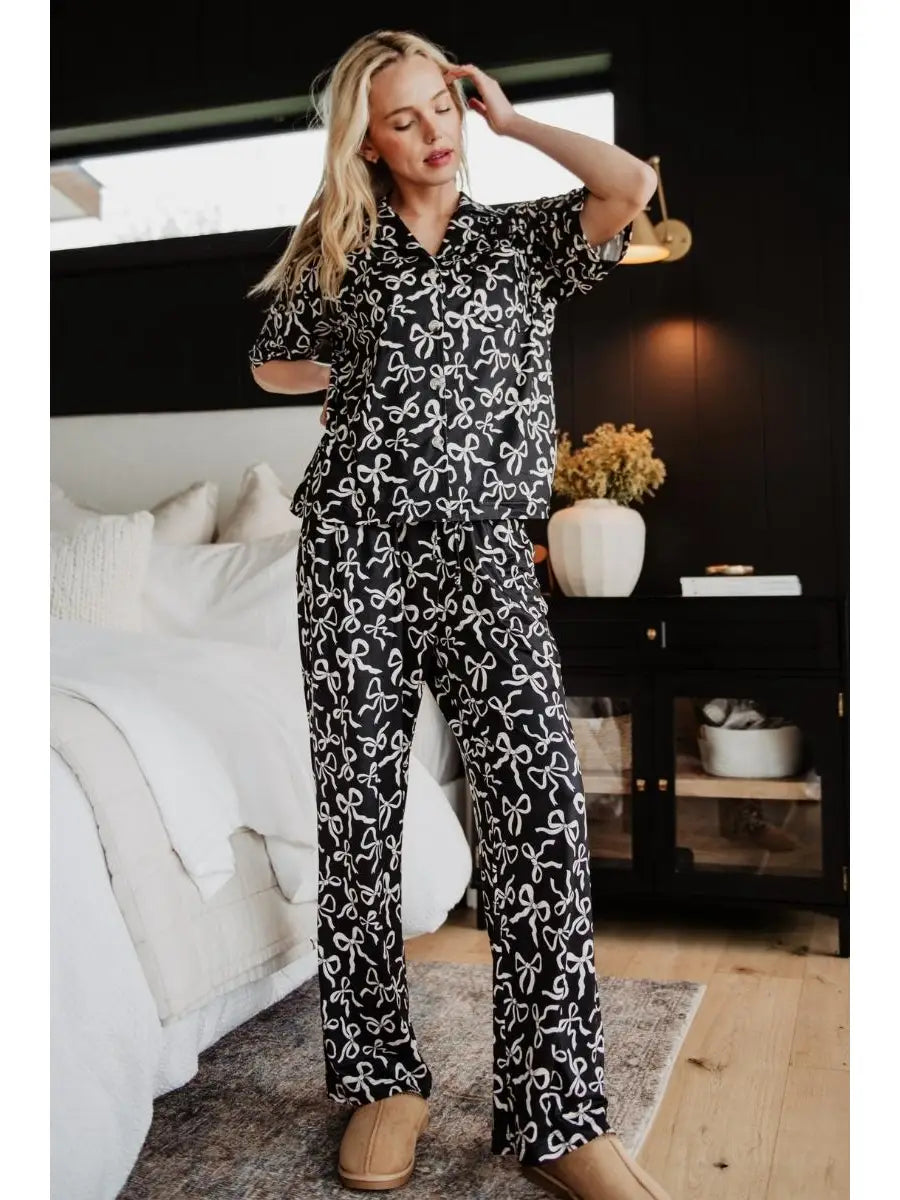 Black Bow Print Pajama Set