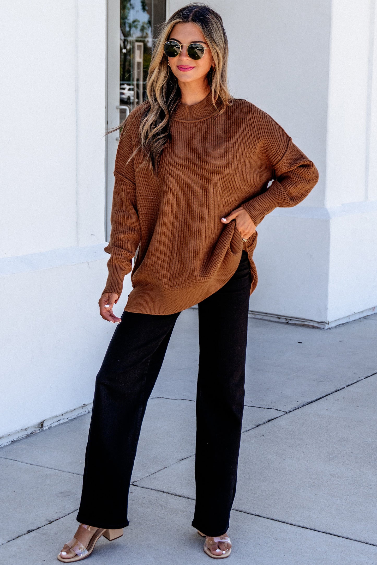 Orchid Bouquet Long Sleeve Ribbed Knit Stand Neck Regular Fit Sweater
