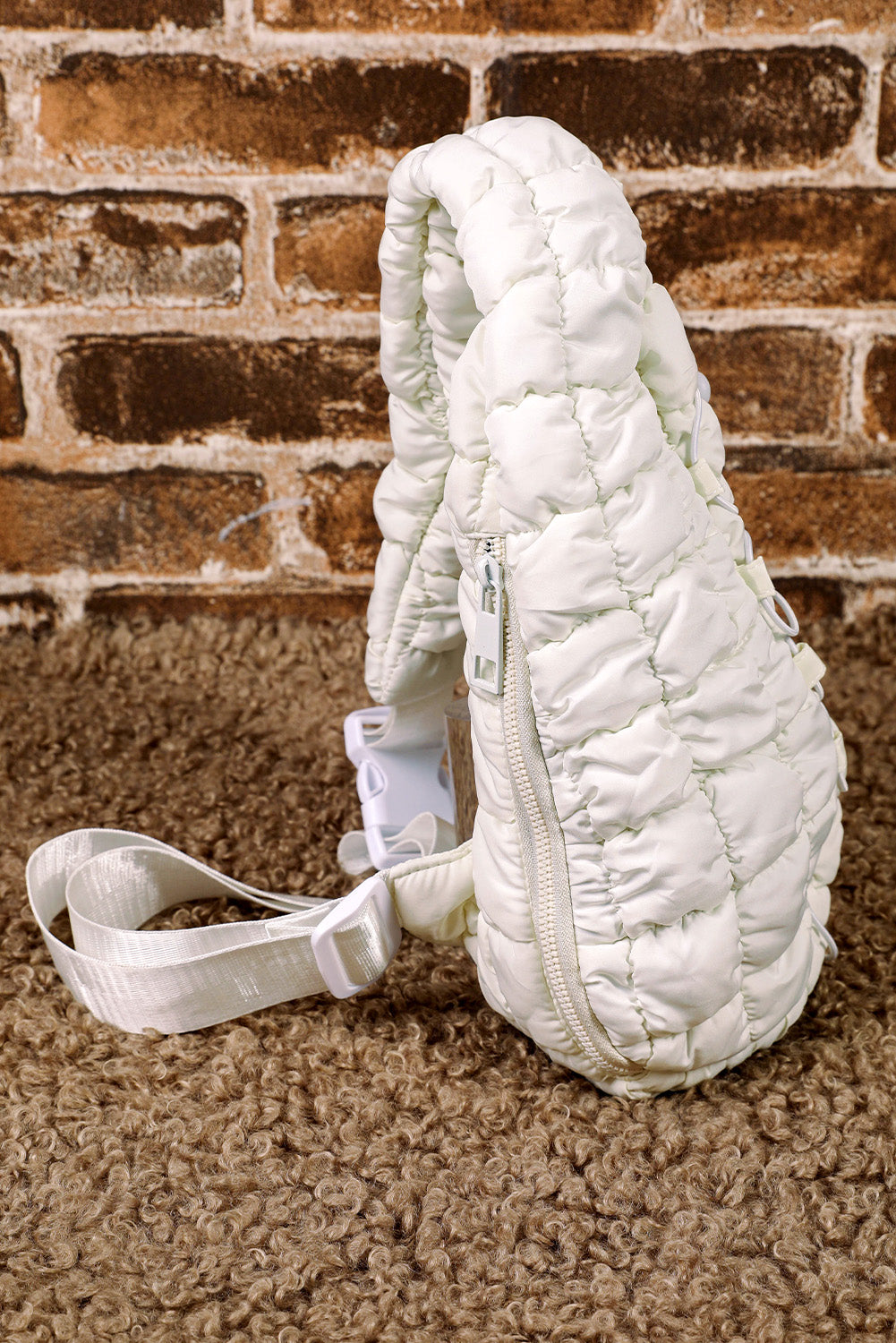 Wisteria Marshmallow Quilted Drawstring Crossbody Bag
