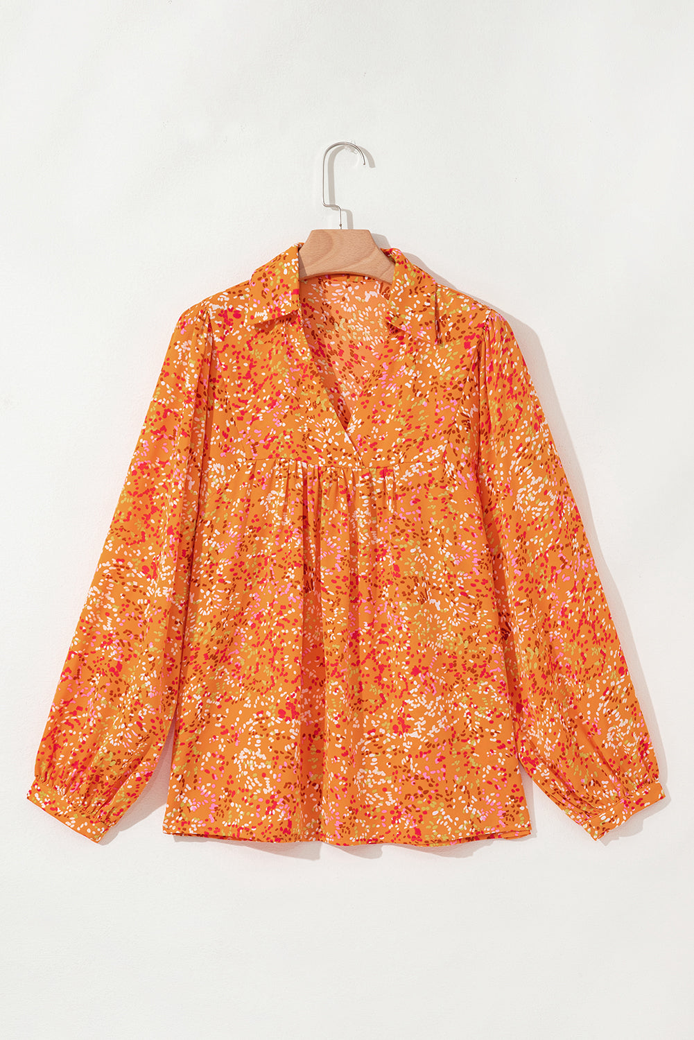 Bonbon Abstract Print Loose Fit Collared V Neck Babydoll Blouse