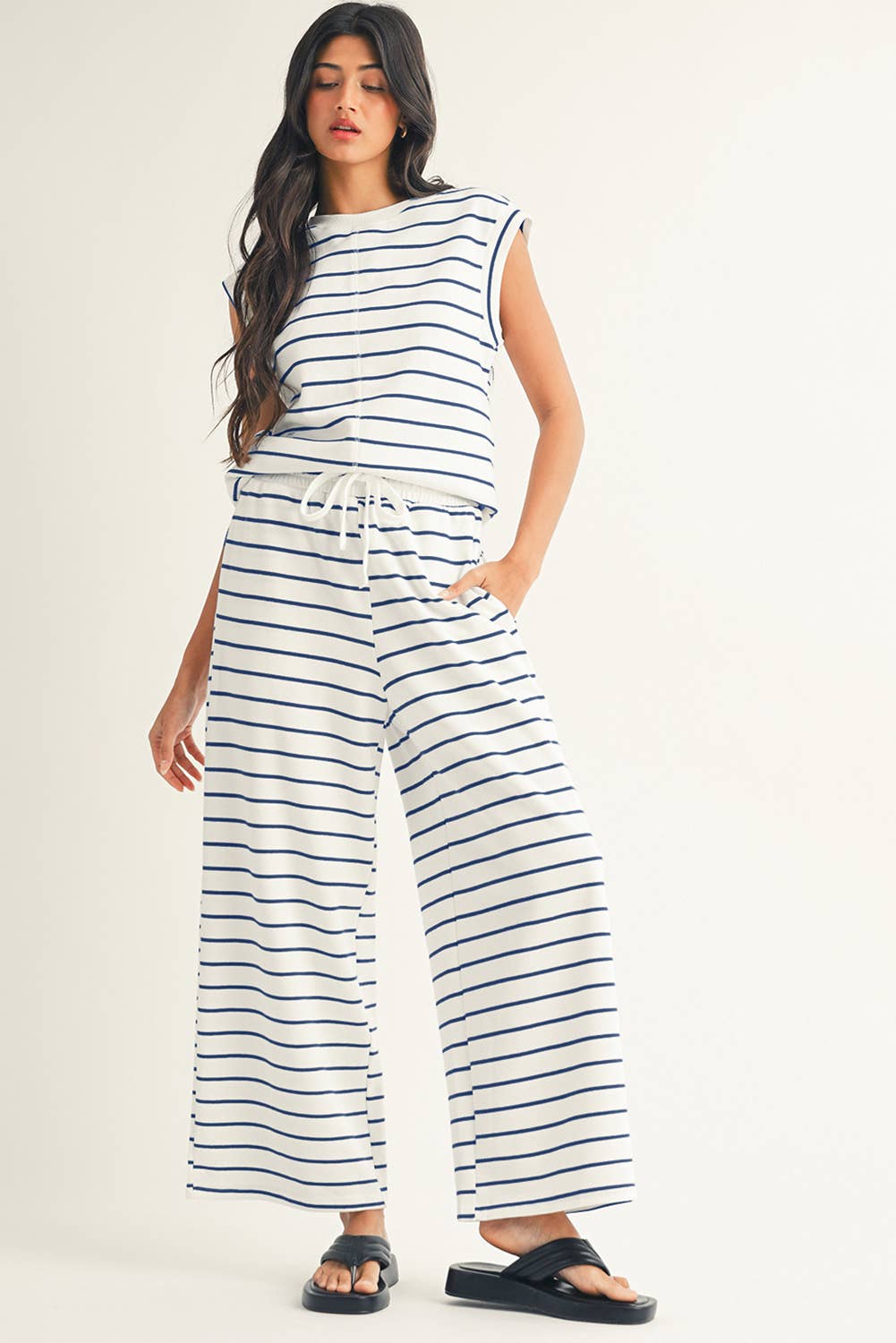 Stripe Texture Two Piece Pants Set