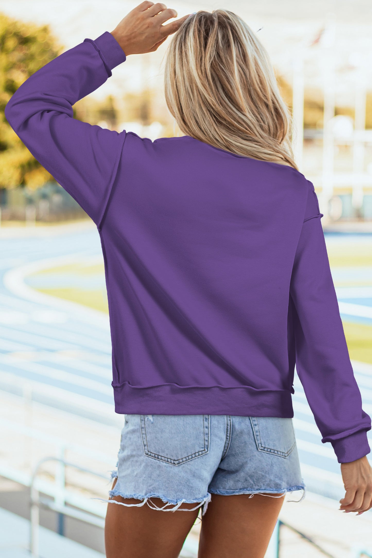 Bright Pink Oversize Drop Shoulder Reversible Mock Neck Sweatshirt