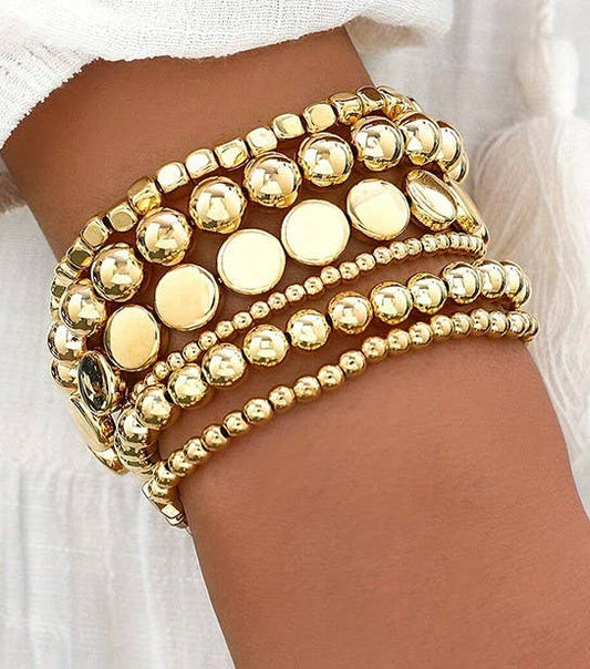 MULTI BALL CHAIN BEAD MIX STRETCHABLE BRACELET | 40B5129: GOLD