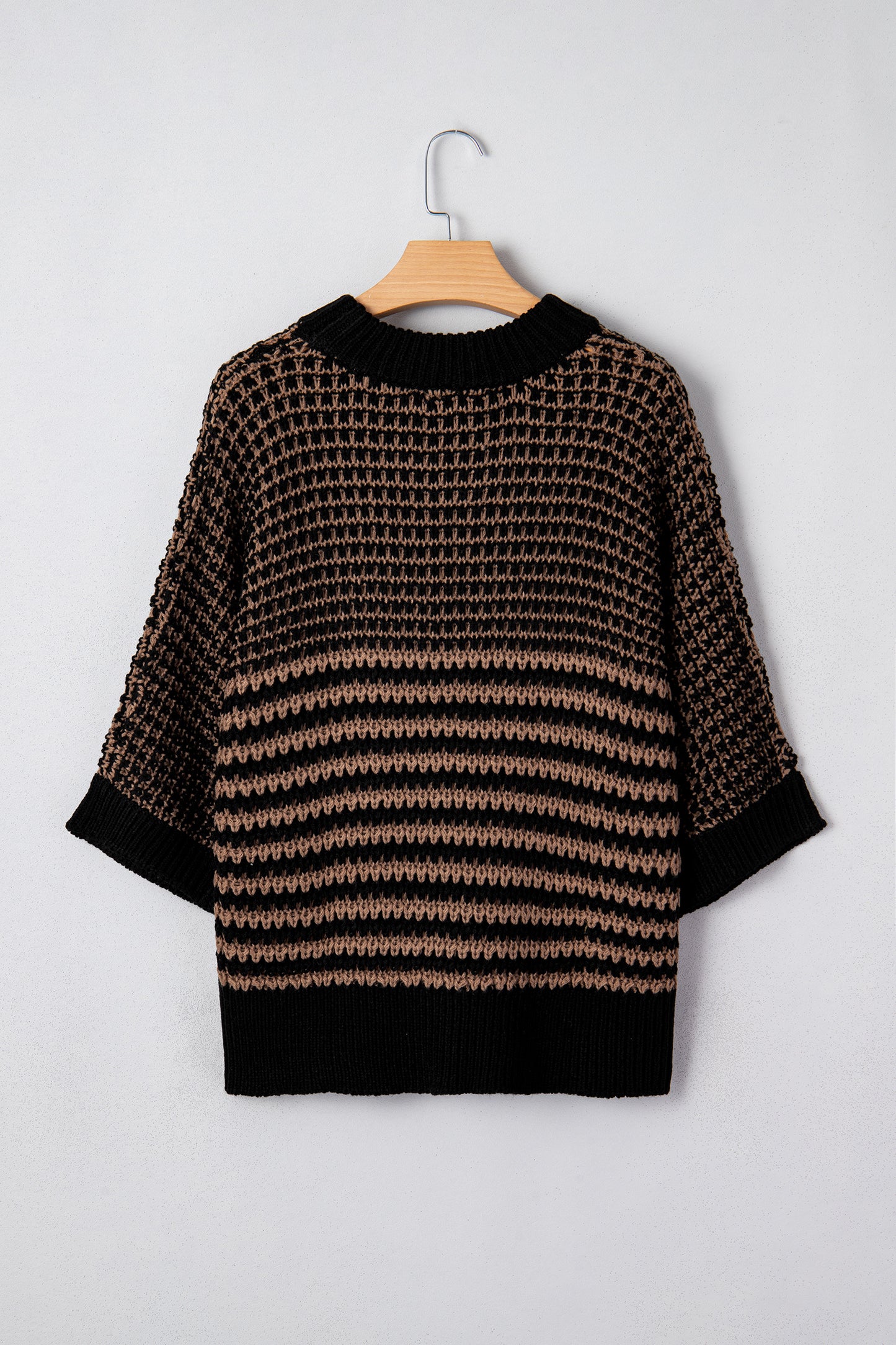 Green Stripe 3/4 Draped Sleeve Slouchy Sweater
