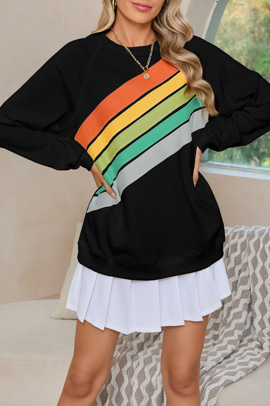 Apricot Rainbow Colorblock Pullover Sweatshirt