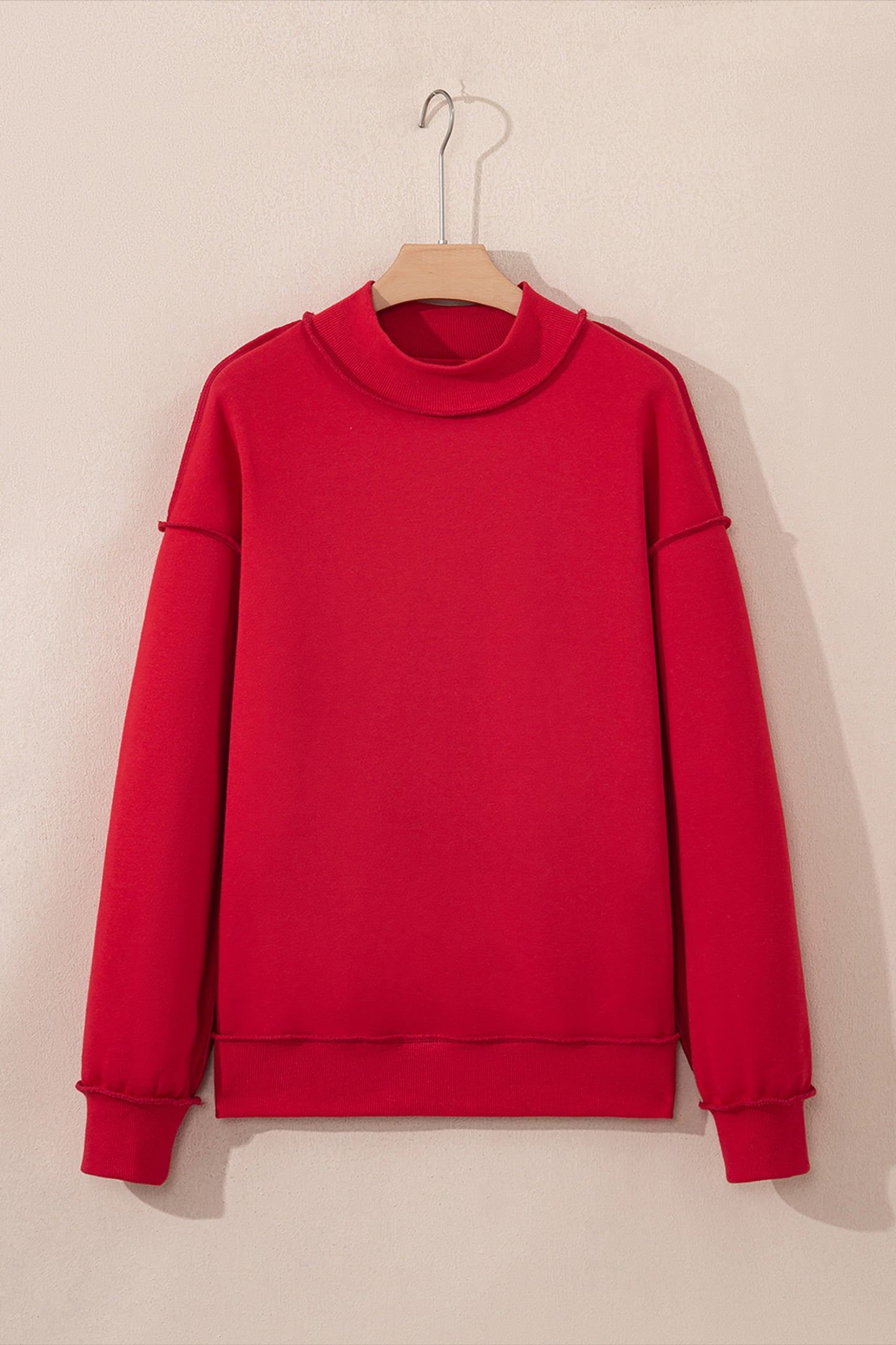 Bright Pink Oversize Drop Shoulder Reversible Mock Neck Sweatshirt