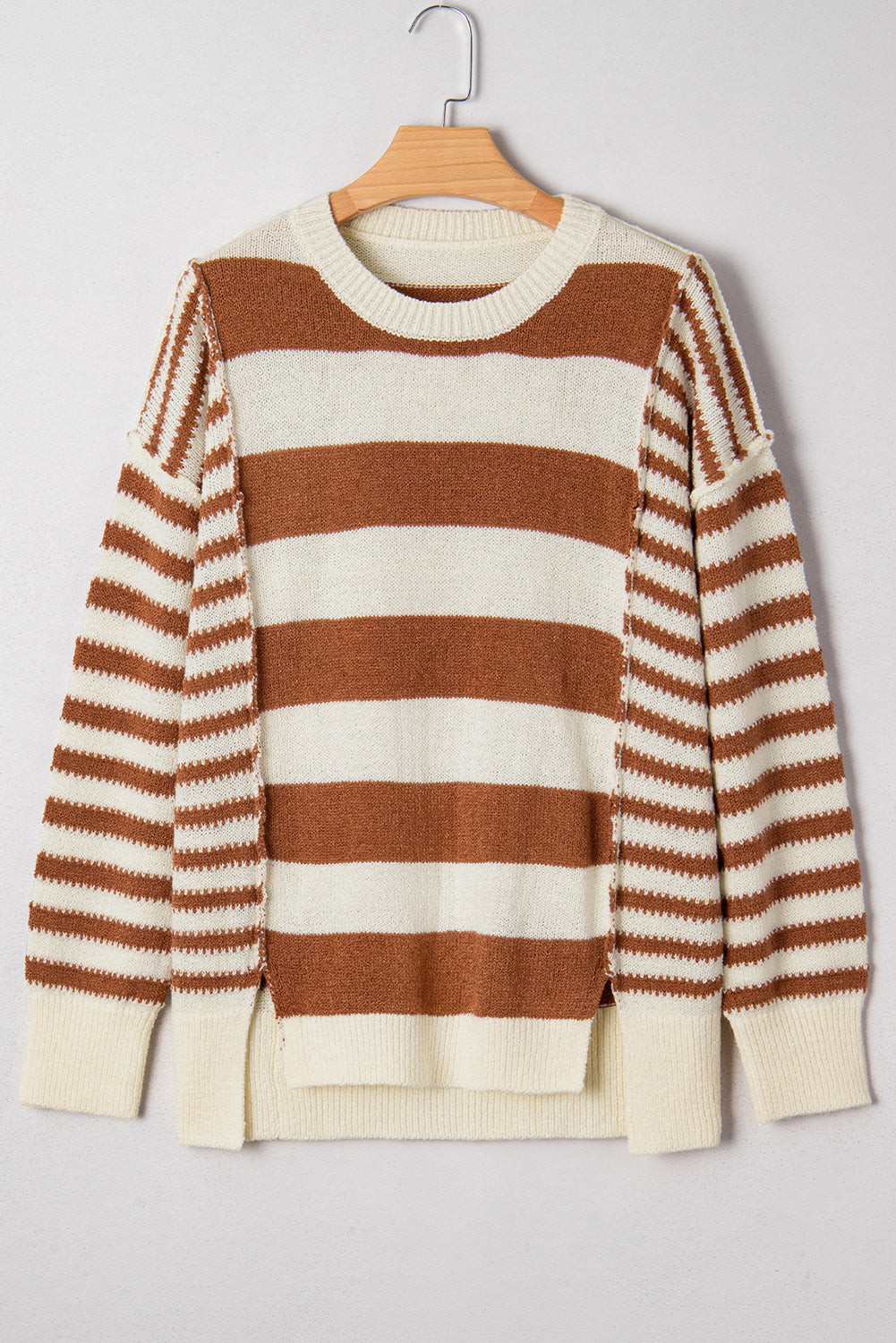Black Stripe Drop Shoulder Sleeve Patchwork Baggy Sweater