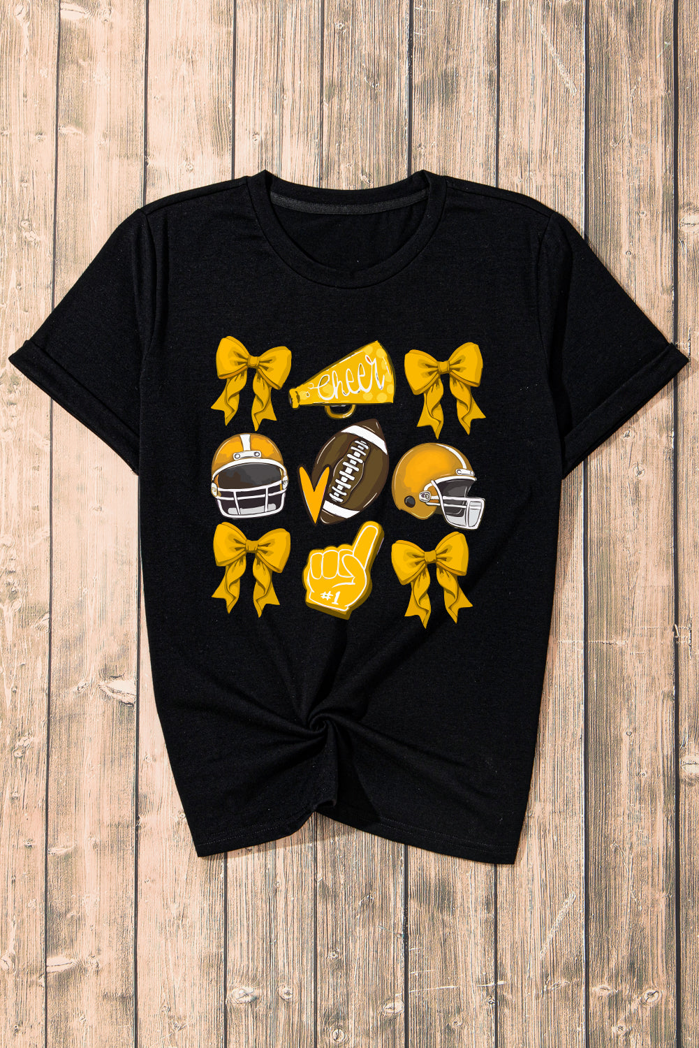 White Game Day Rugby Cheer Helmet Bow Graphic Tee