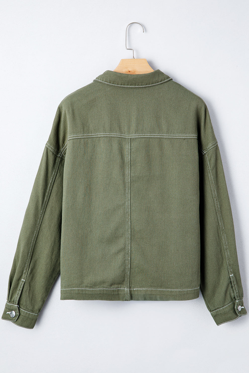 Smoke Green Pocket Collared Button Front Denim Jacket