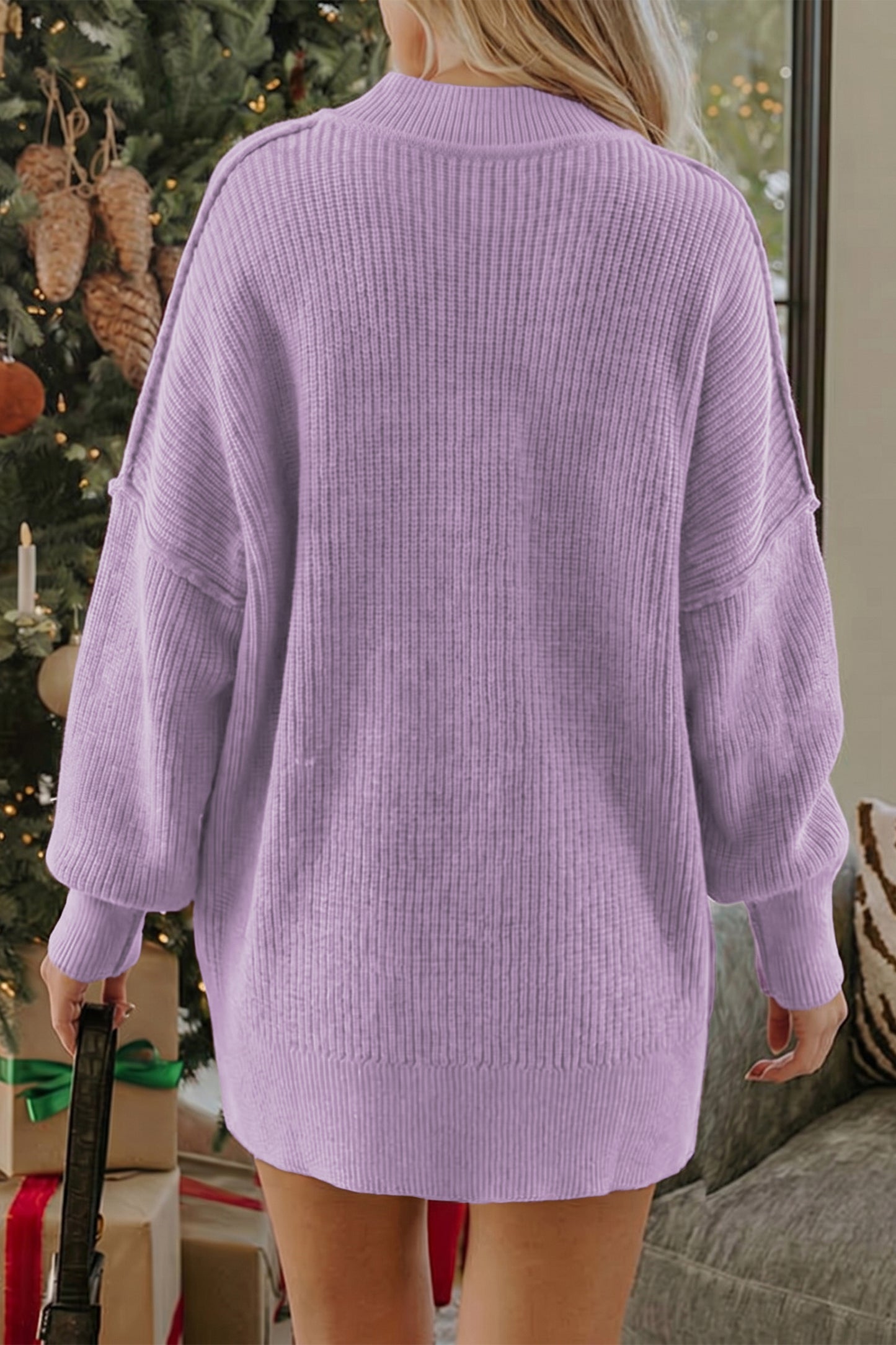Orchid Bouquet Long Sleeve Ribbed Knit Stand Neck Regular Fit Sweater