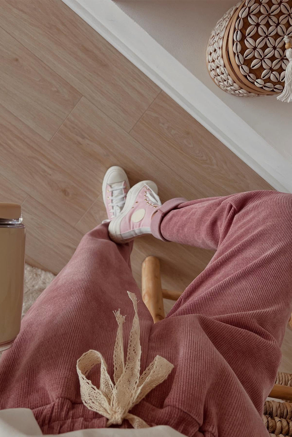 Jet Stream Drawstring Pullover Hoodie and High Waist Pants Corduroy Suit