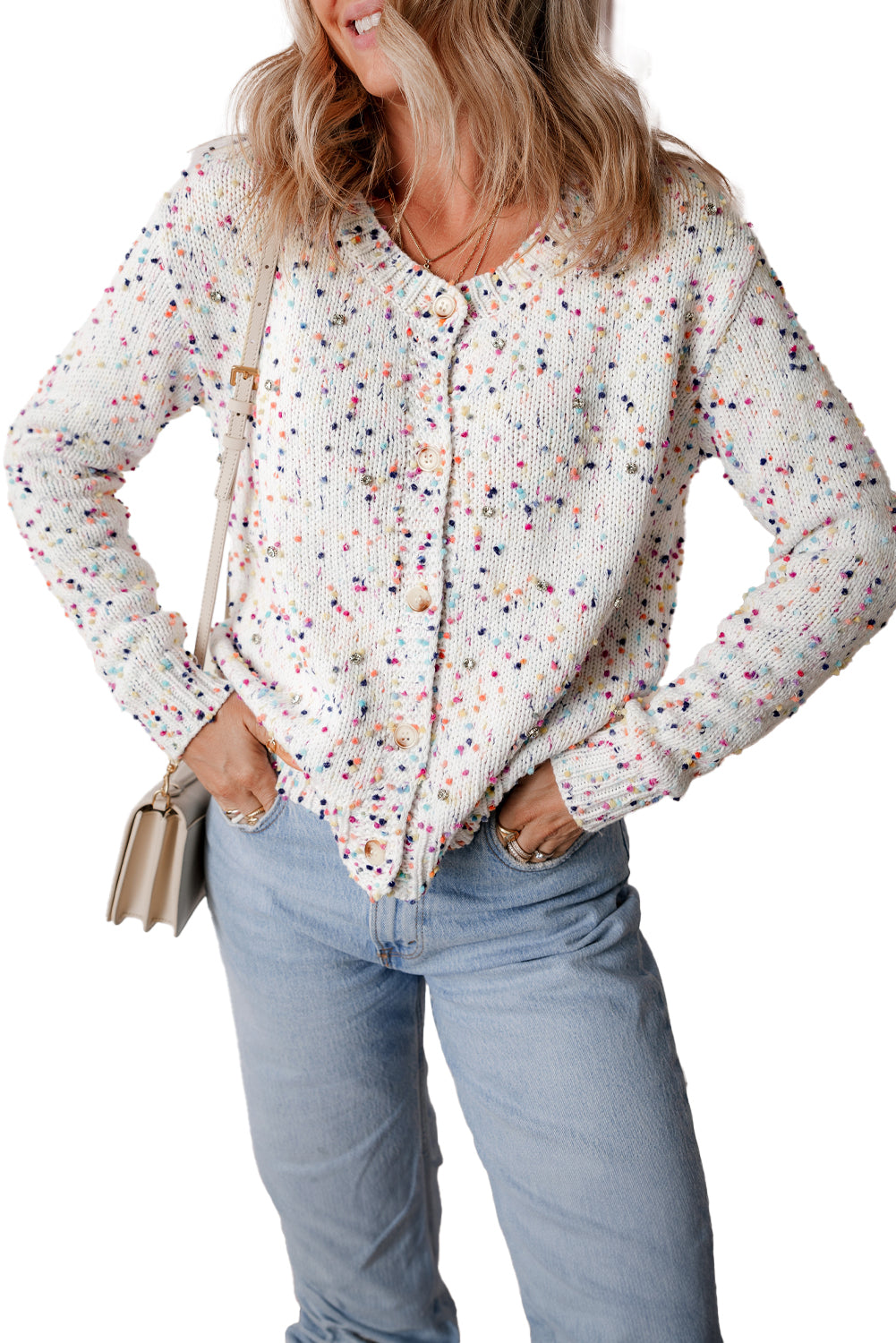 Apricot Confetti Knit Cropped Open Front Cardigan